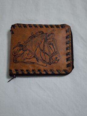 Western Retro Horse Embossed Tan Zip-Around Wallet & Card Holder